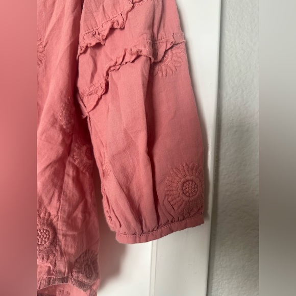 ANTHRO ISABELLA SINCLAIR Sunflower Embroidered Henley Popover Embellished Blouse - Picture 4 of 7